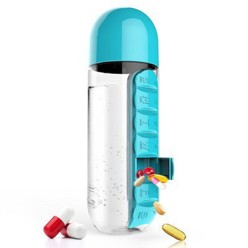 1pc Multi-Function 600ml Bottle With Built-in Daily 7 Daily Pill Box Vitamin Organizer Outdoor Travel Tools #EW