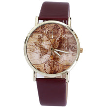 Women's World Map Leather Band Analog Quartz Wrist Watch Watches