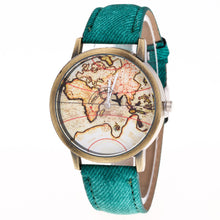 Fashion Women's World Map Cowboy Band Analog Quartz Wrist Watch