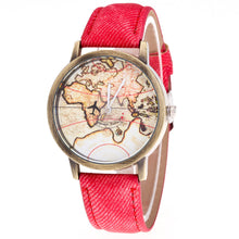 Fashion Women's World Map Cowboy Band Analog Quartz Wrist Watch