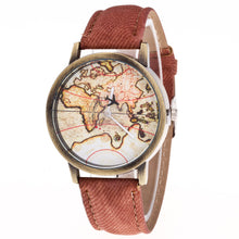 Fashion Women's World Map Cowboy Band Analog Quartz Wrist Watch