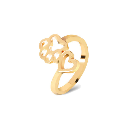 Beauty Hollow Paw Print Love Heart Ring Open Adjustable Ring Pet Animal Jewelry